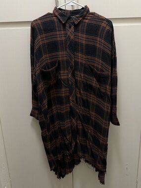 Zara Black and Orange Plaid Button-Up Shirt Dress